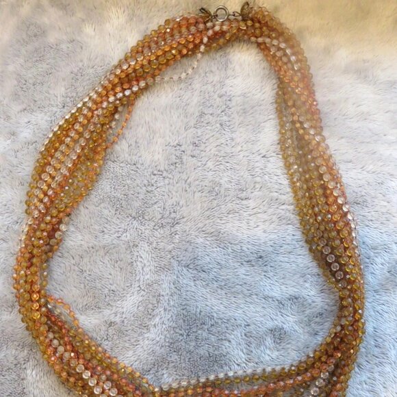 Lot 2 Vintage Bead Necklaces (Plastic) -8 Multi Strand Amber 48"/Light Blue 58" - Picture 15 of 16